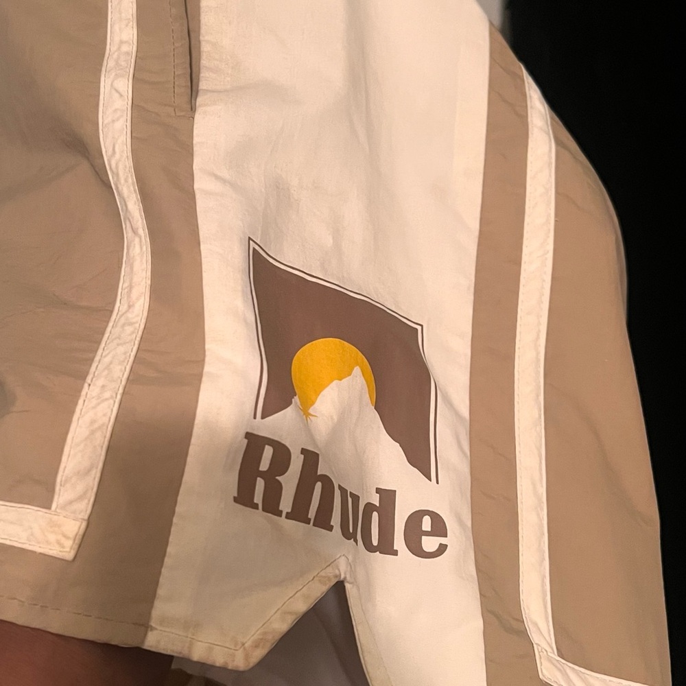 Rhude Logo Swim Shorts Beige Tan